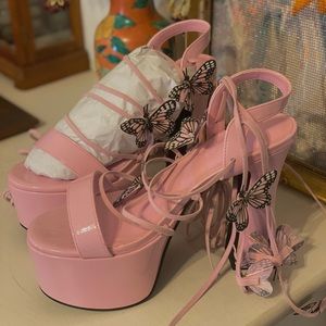 dolls kill sugar thrills heels in pink! never worn!